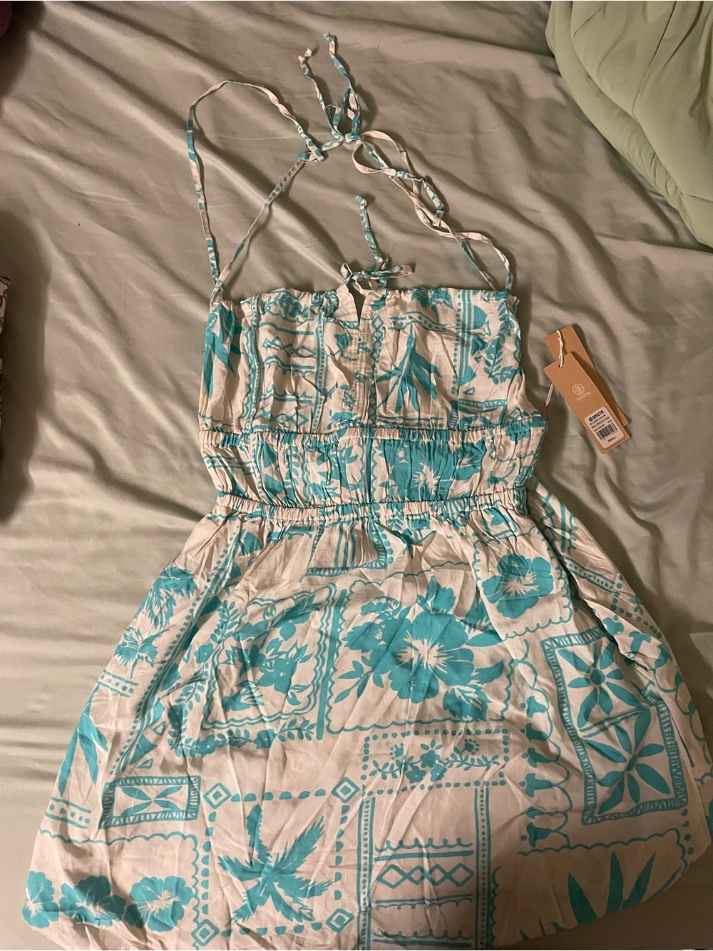 Midi dress Turquoise and White Floral Sundress